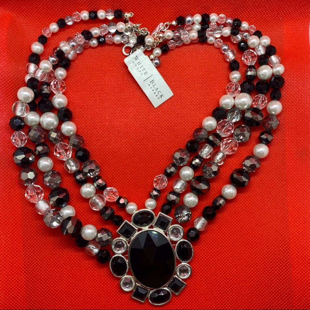 White House Black Market Black Faux Pearl Statement Necklace - Picture 9 of 11